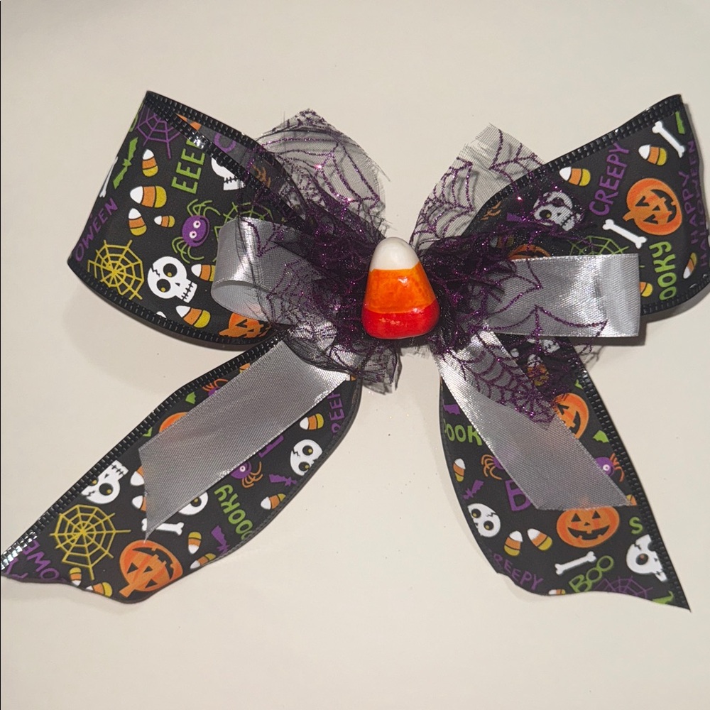 Halloween Themed Hair Bow with Candy Corn Accent